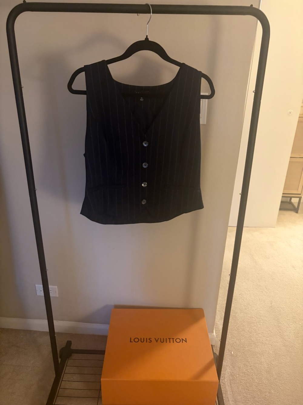 Women’s Black Pinstripe Button-Front Vest